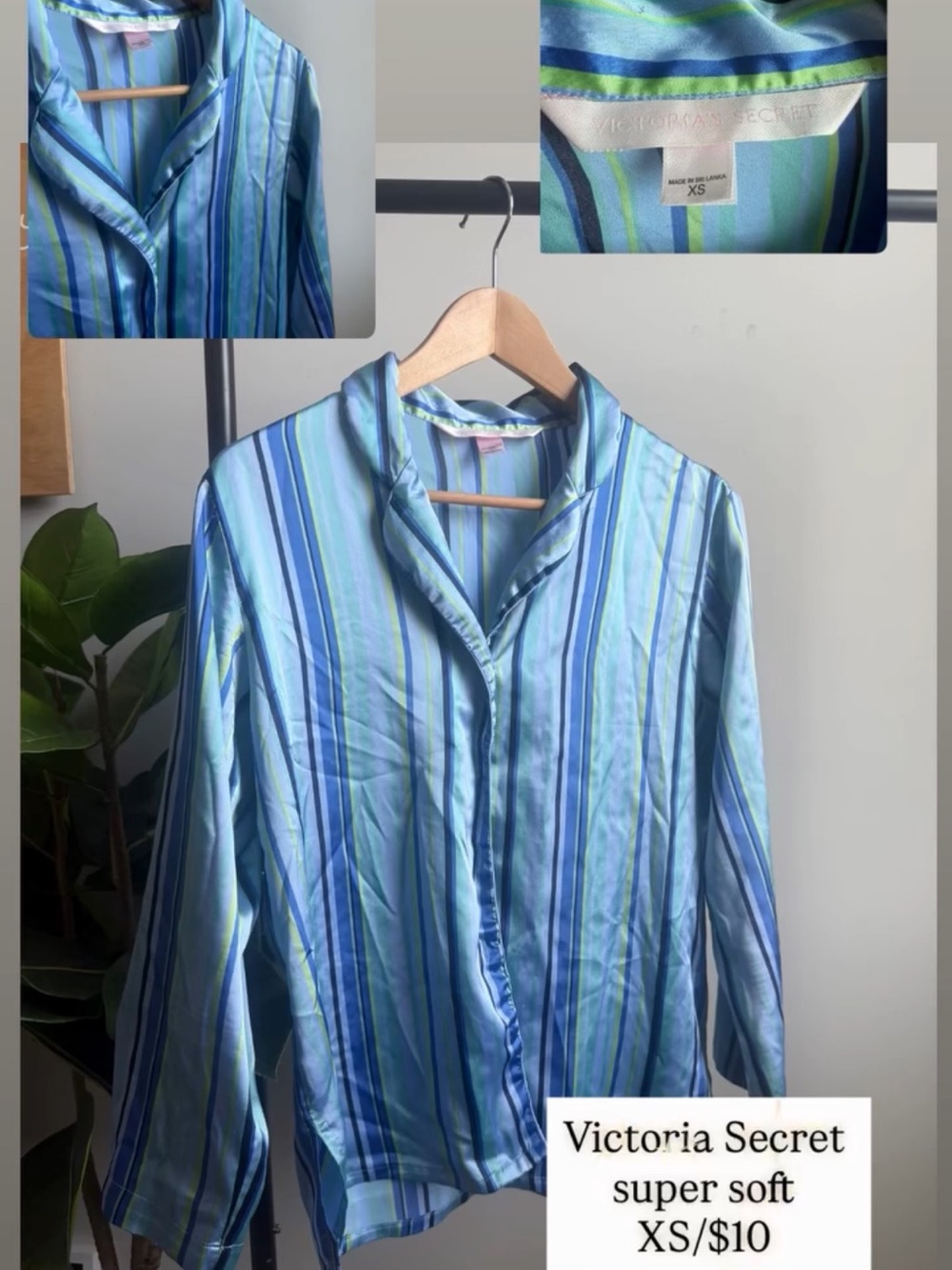 Victoria's Secret Blue and Green Striped Men's Button-Down Shirt